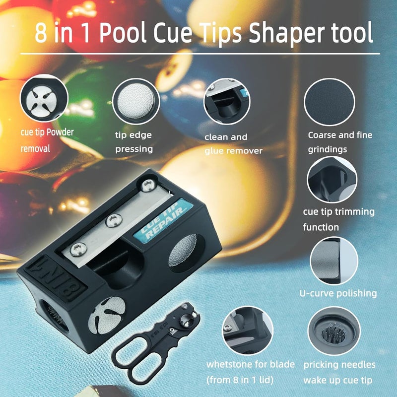 OMTRS 38PCS Pool Cue Tips Replacement Kit, 13mm Pool Stick Tips Replacement Kit Billiards Cue Tips Shaper Tools, Pool Cue Replacement Tips Repair Kit Billiard Pool Accessories - Image 3